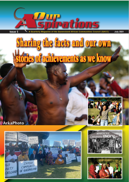 The cover of the inaugural Our Aspirations magazine. QACC-Our-Aspirations-magazine-inaugural-issue