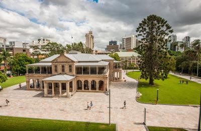 Old Government House adds a gentle charm to what is otherwise a modern and busy QUT campus.