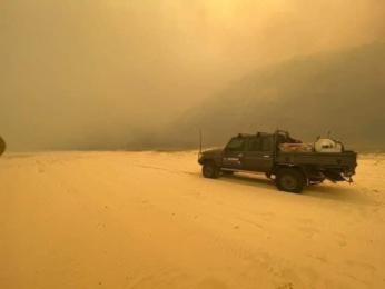 The BAC and BLSR team on the beach during the K'gari Fraser Island bushfire repsonse  action.