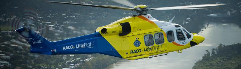 One of the RACQ LifeFlight's most welcome sights for those in need -- the Agusta Westland AW139 high-speed rescue helicopter.