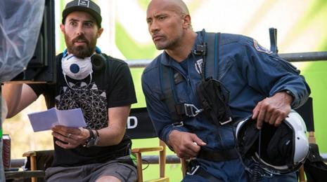 San Andreas star Dwayne Johnson (right) with director Brad Peyton on set in Queensland, Australia.