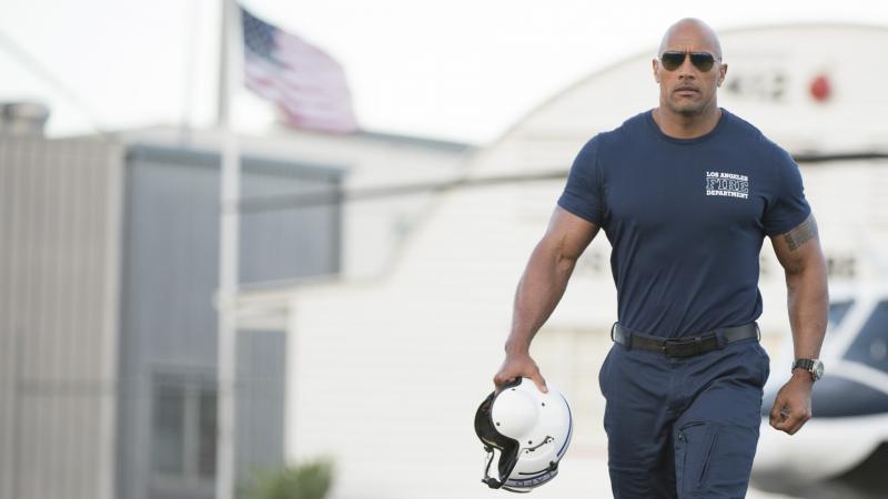 Dwayne 'The Rock' Johnson in a promotional still for the San Andreas movie - in front of UnrealAR's headquarters, Hangar 107.